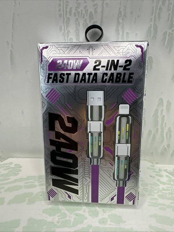2-IN-2 USB 240w Charging Data Cable Fast Charger Cord for iPhone Type-c/Micro 4’