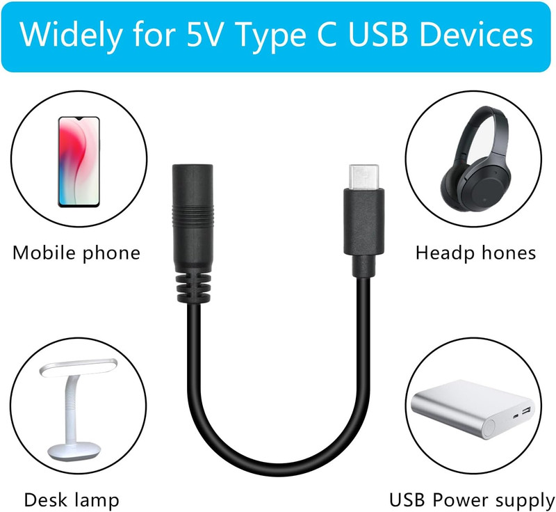 Short DC 3.5Mm X 1.35Mm to USB C Power Cord 6Inch, DC 35135 Female to USB Type C gallery