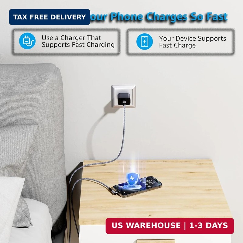 USB C to USB C Cable for CarPlay 10ft, 60W Fast Charging Right Angle Type C Char gallery