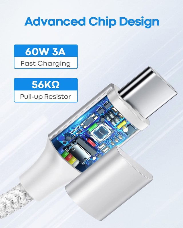 etguuds White USB C to C Cable 1ft, 2-Pack 60W USBC gallery