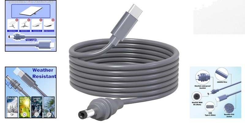 Durable Waterproof Starlink Mini Power Cable - 9.8Ft USB-C to DC, 65W Compatible gallery