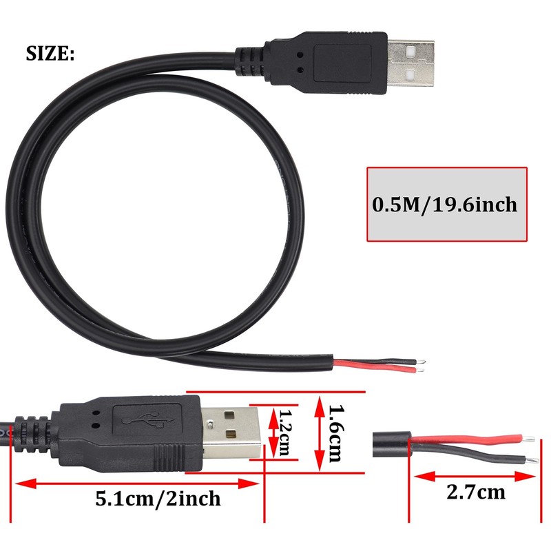 18AWG USB 2.0 Male Plug to 2pin Bare Cable USB A Male Plug to 2pin Bare Wire ... gallery