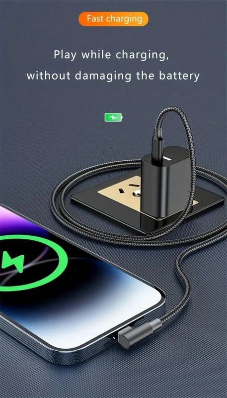Braided Nylon USB C to USB C Cable Fast Charge 60W 90 Degree Right Angle gallery