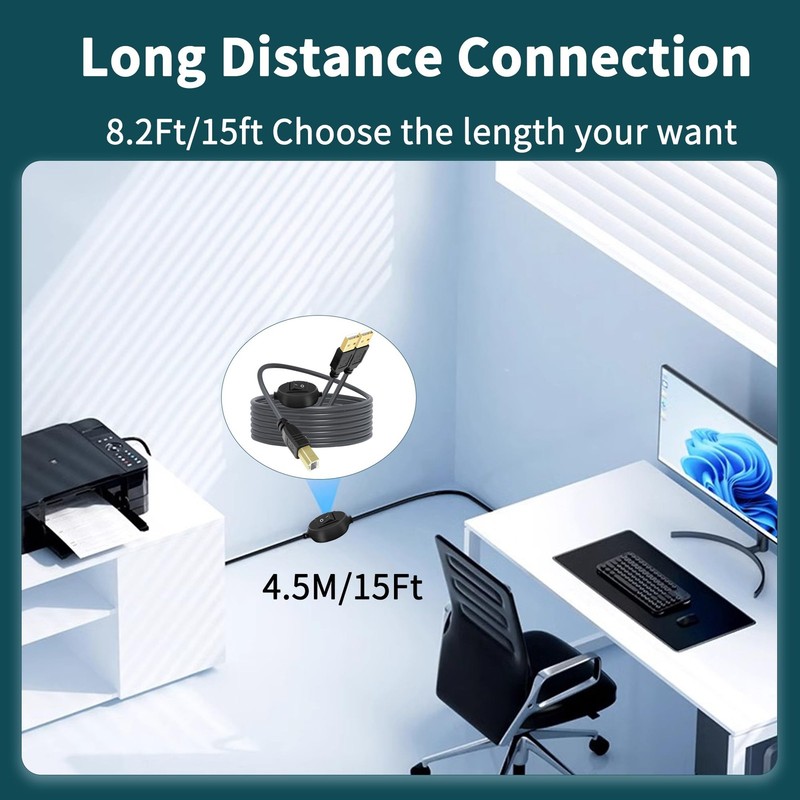 USB Printer Cable Splitter with Switch, 2 in 1 USB B to Dual USB A Splitter C... gallery