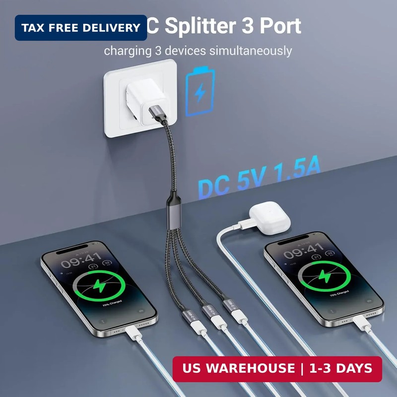 USB C Splitter Male to 3 Female USB C Power Splitter Charging gallery