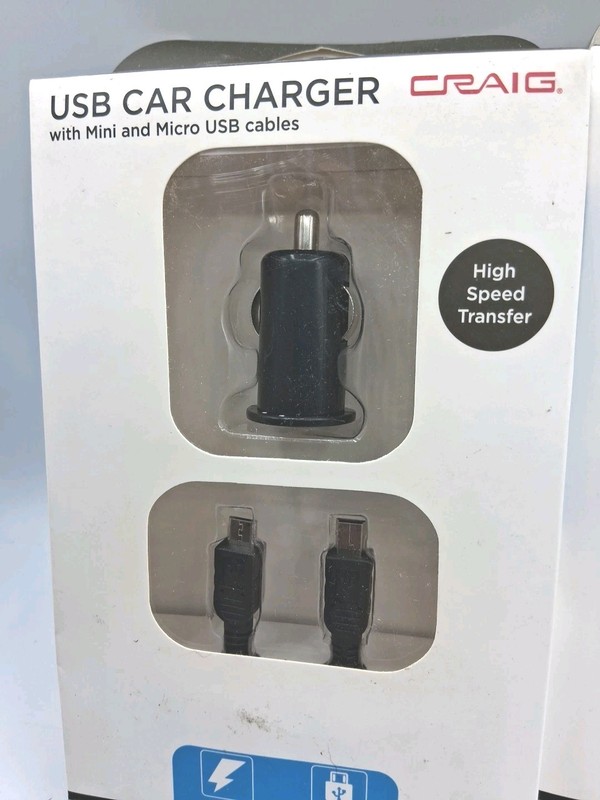 Craig: Lot Of Two USB Car Charger Mini & Micro Cables Black gallery
