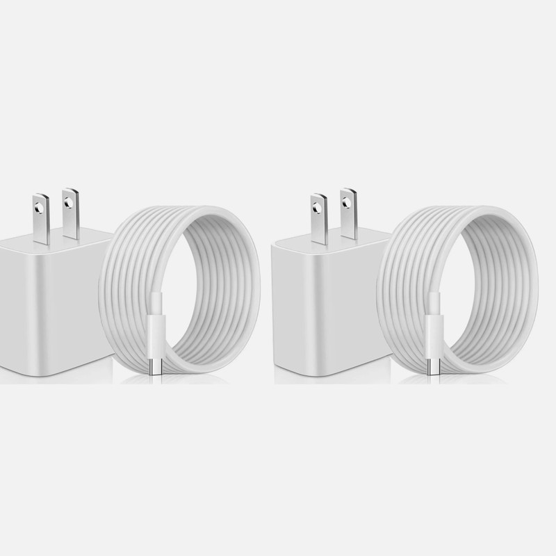2 Pack USB-C 30W Fast Charger Power Adapter With 6&10ft USB C-C Power Cables (2)