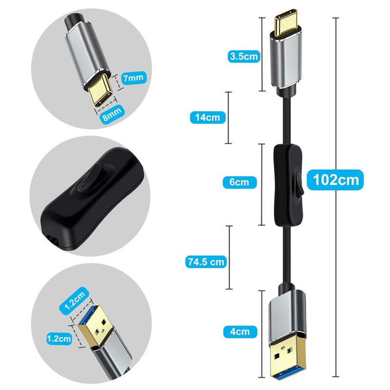 10Gbps USB C Cable Switch USB 3.0 High Speed Data Transfer 60W 3A 3.2FT / 1 m gallery