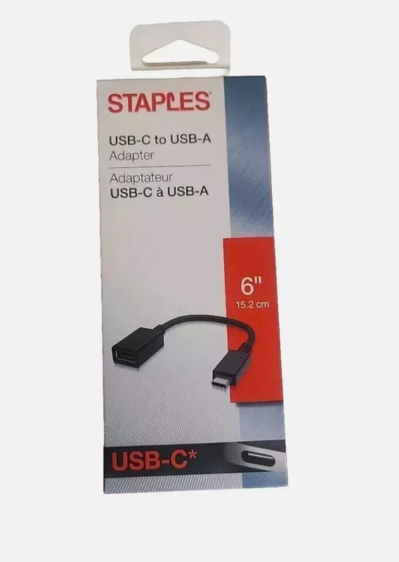Staples 6″ USB-C to USB 3.0 Adapter – High-Speed Data Transfer, Black