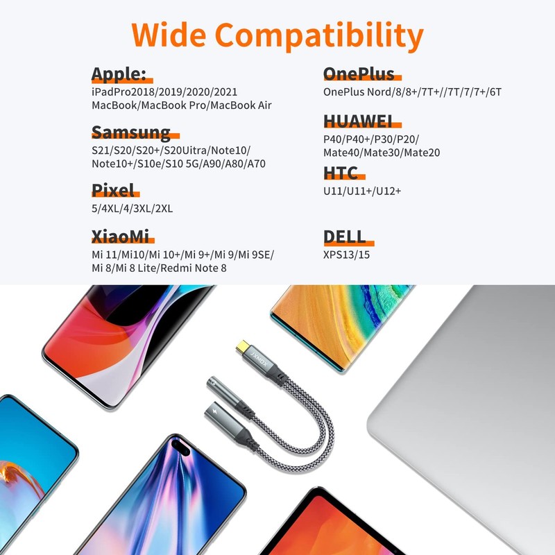 USB C to 3.5mm Headphone and Charger Adapter, 2-in-1 USB Type C to Aux Jack Dong gallery