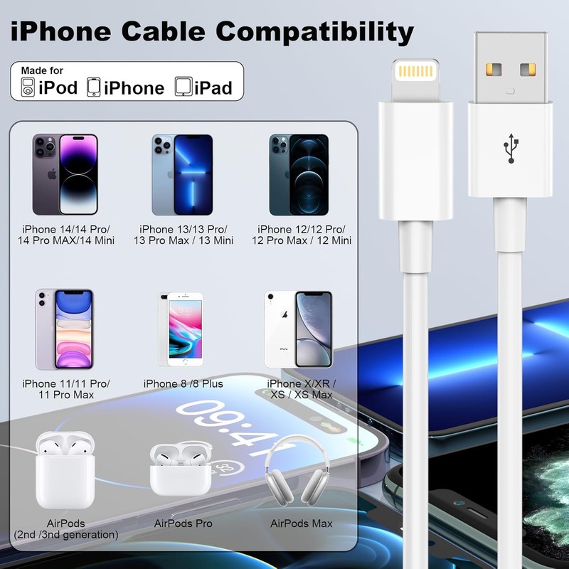 USB Fast Charger Cord 3Ft 6Ft Lot For iPhone 6 6s 7 8 SE XR X XS 11 12 13 14 Pro gallery