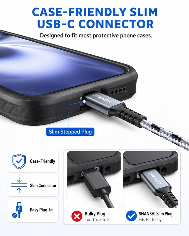 SNANSHI 2-Pack Aux to USB C Cable 3.3ft, 90 Degree and Straight Aux Cord to USB gallery