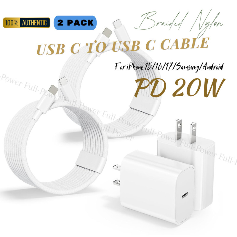 2X For iPhone 15 16 17 20W USB-C Charger Plug Type C Cable Fast PD Power Adapter gallery