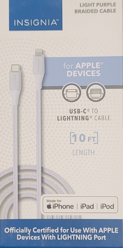 Insignia 10′ MFi-Certified Lightning to USB Charge & Sync Cable. NS-MLC1021MG