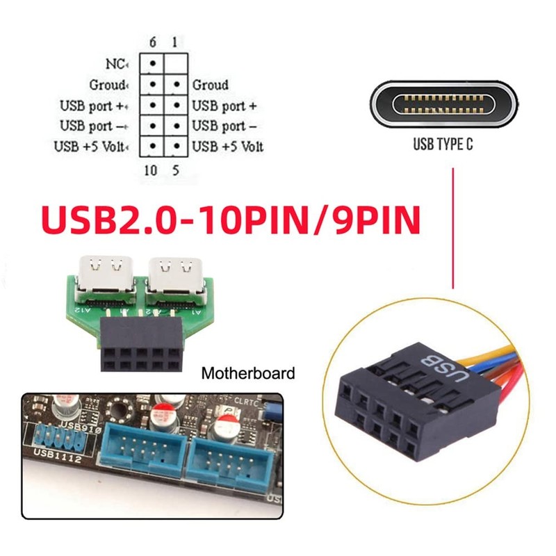 Dual Ports USB 3.1 Type C USB-C Female to USB 2.0 Motherboard 9pin 10pin Head... gallery