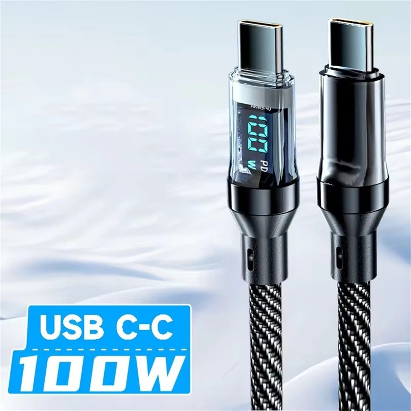 120W Type C to Type C Phone ultra Fast Charging Cable With LED Display Data Cord
