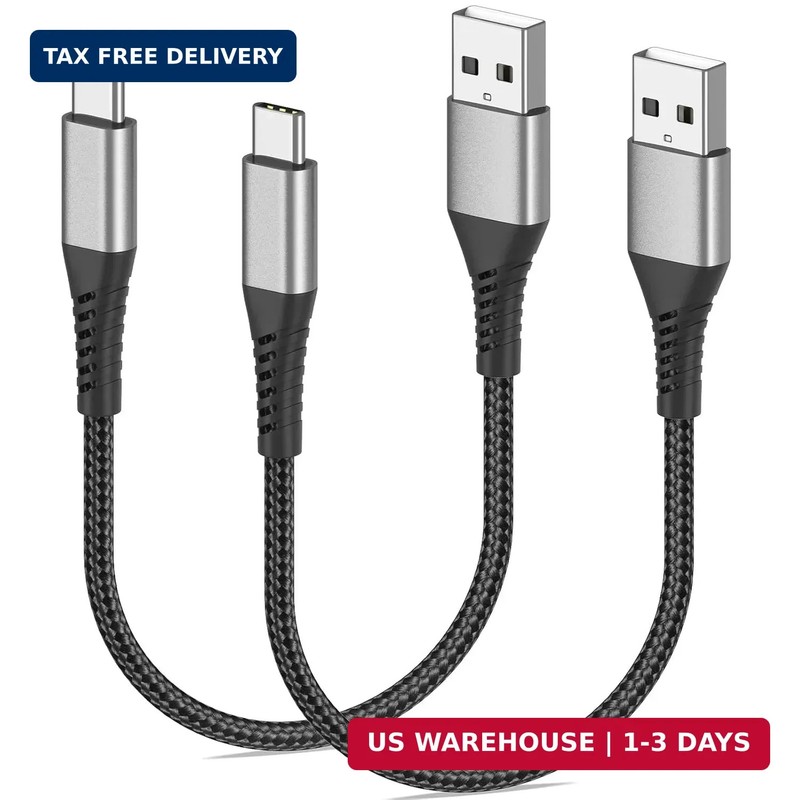 Short USB A to USB C Cable 1FT, 2 Pack Braided 3A USB A to Type C Fast Charging