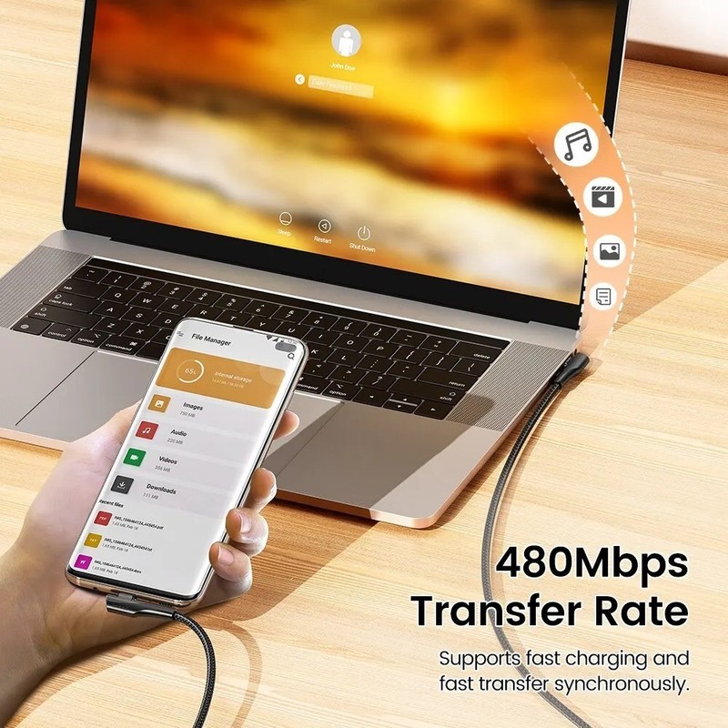 Toocki USB C Cable 60W 100W Fast Charging 90° Elbow Type C Data Cord gallery