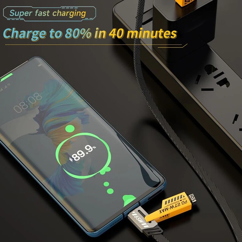4-in-1 Flat Braided Anti-tangle Charger Cable For iPhone Samsung Type C USB Lead gallery