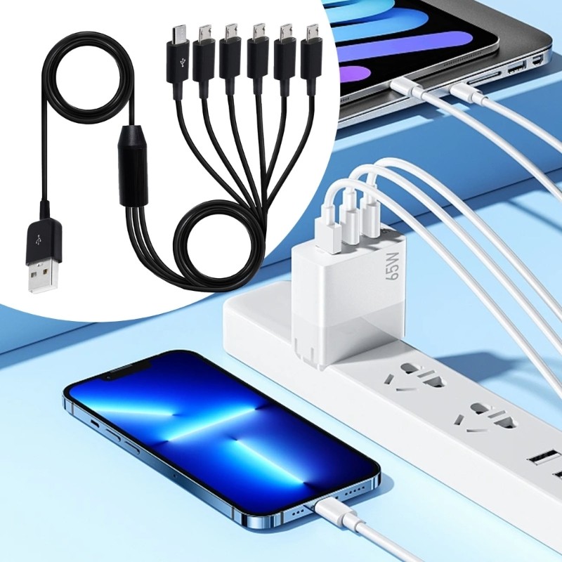 USB A 2.0 to 6 Micro USB Data Sync Charing Cable Wire Cord for Phone gallery