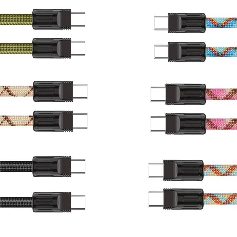 60W Type C to Type C Charging Cable Woven Fabric Phone Lanyard Unisex Design gallery