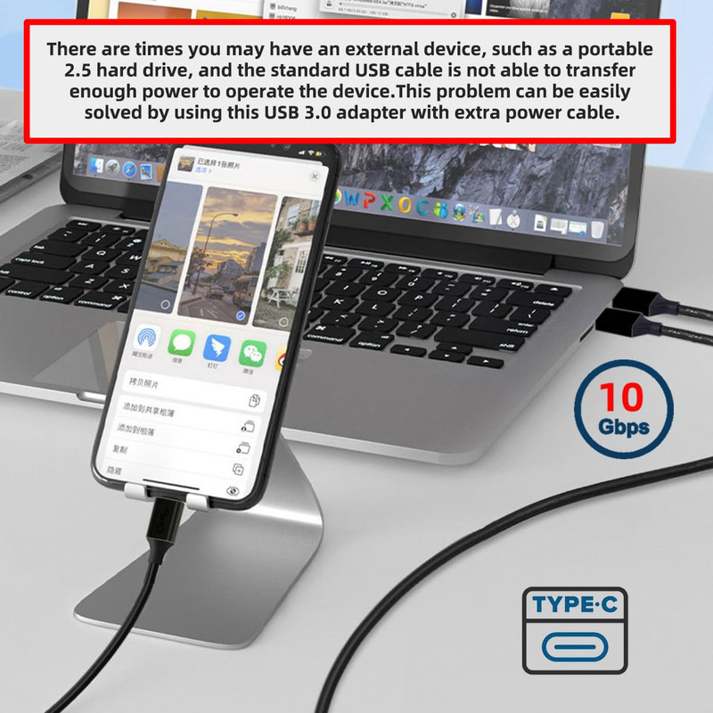 Cablecc Type-C USB-C to USB 3.0 Male & USB 2.0 Dual Power Data Y Cable for Lapto gallery