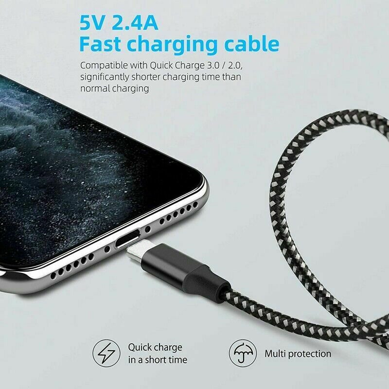 3X 6FT USB Braided Charger Cable Heavy Duty For iPhone 6 7 8 XR 11 12 13 14 Cord gallery