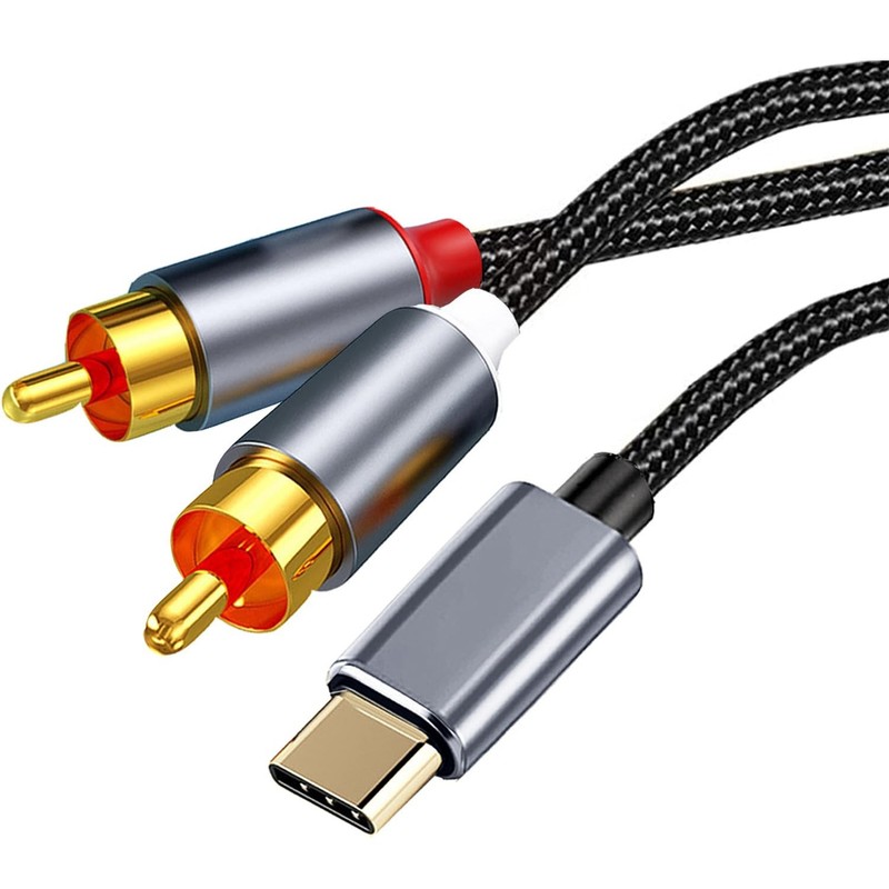 USB C to RCA Audio Cable Braided, 2 RCA to USB C Aux Cable for iPad Air/Pro