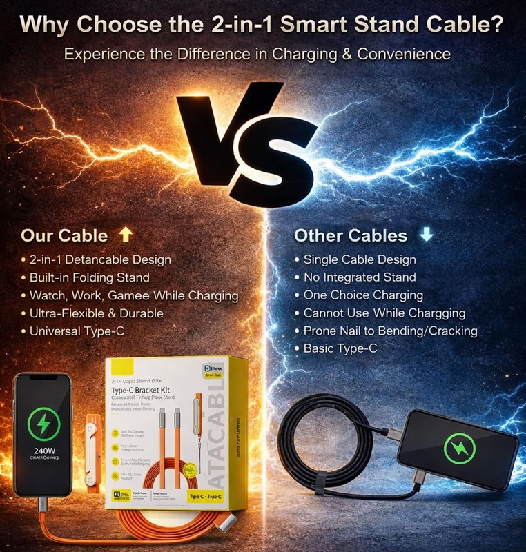Invisible Holder Charger Cable with Stand, 2-in-1 Detachable Phone Stand & Du... gallery