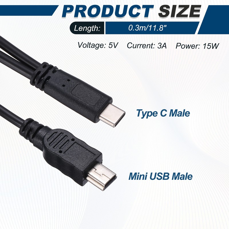Type C Male to Mini USB Male 2 in 1 Splitter 11.8" gallery