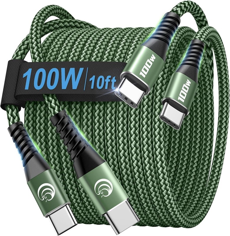 2 Pack USB C to USB C 100W 10ft Fast Charging Braided Cord for MacBook Phone