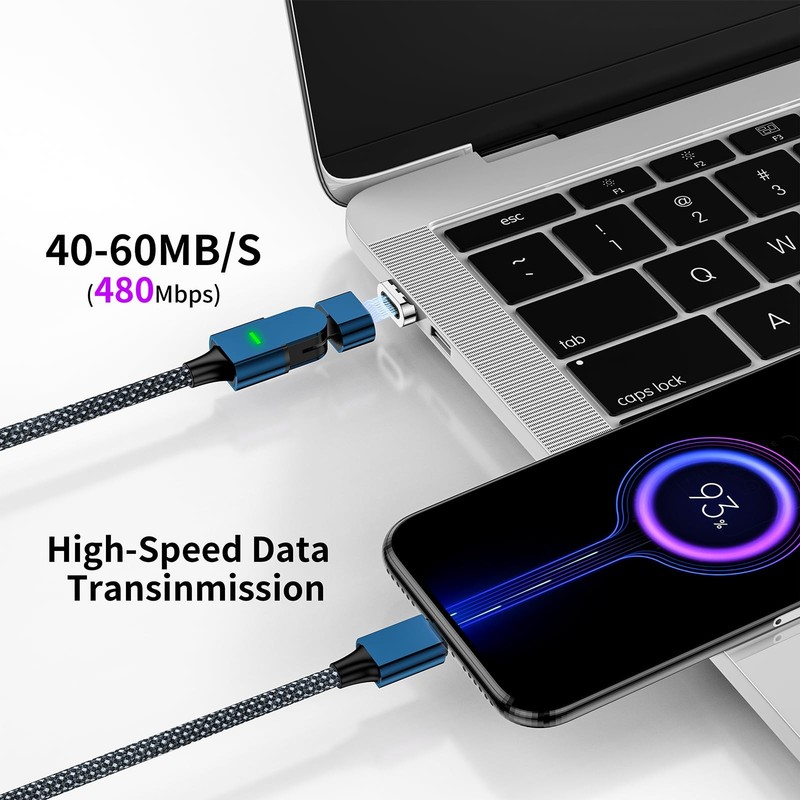 100W USB C Magnetic Charging Cable, 180° Rotation 2 in 1 Magnetic Phone Charg... gallery