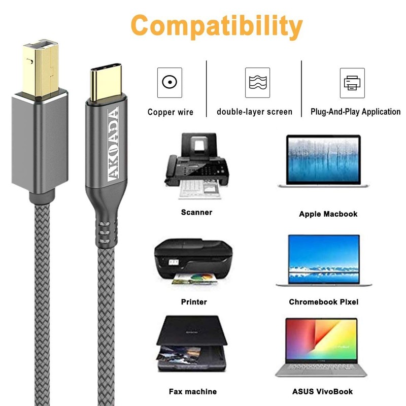 Printer Cable, USB B to USB C Printer Cable 5ft, Type B to Type C Cord Compat... gallery