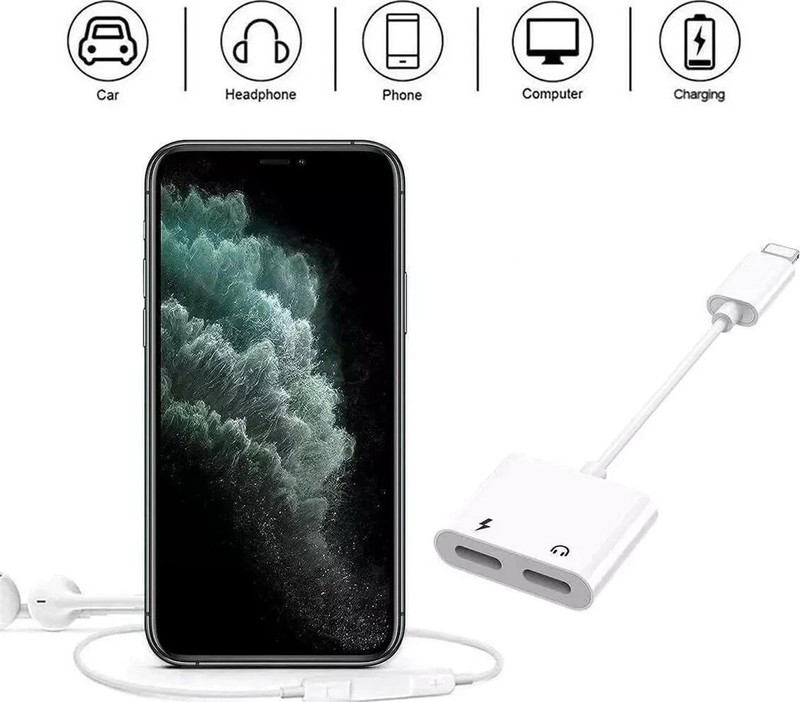 [Apple MFi Certified] 2PACK IPhone Lightning To 2 Lightning Adapter, Dual AUX + gallery