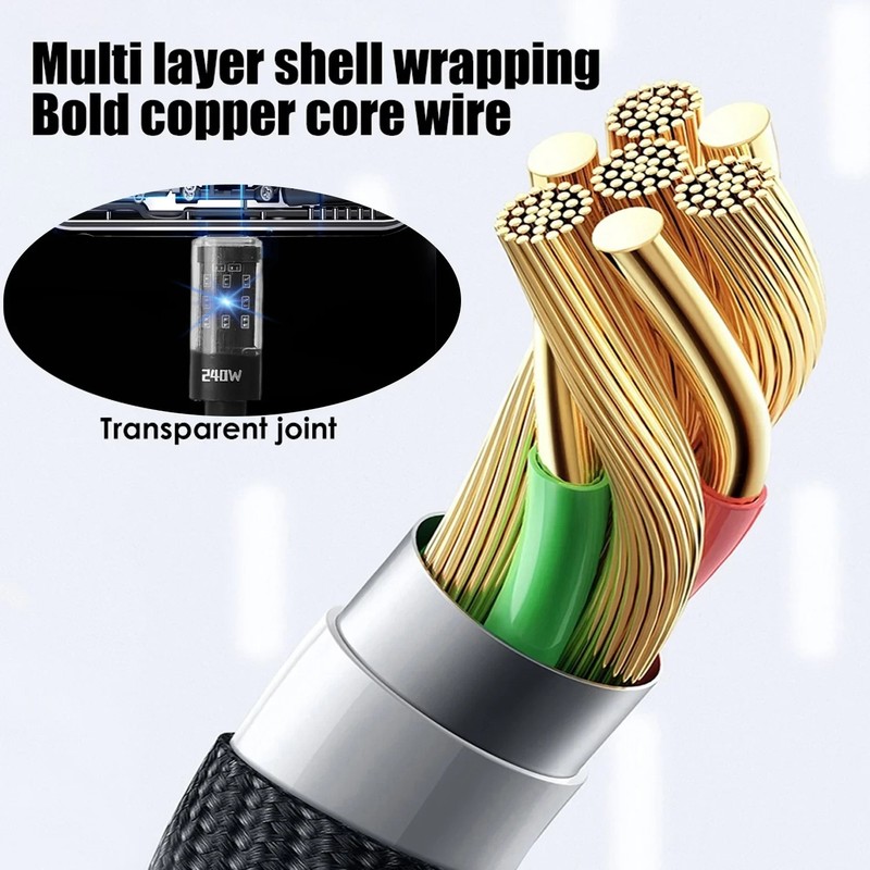 240W USB C Fast Charging Cable LED Display Nylon Cord Samsung Xiaomi Huawei gallery