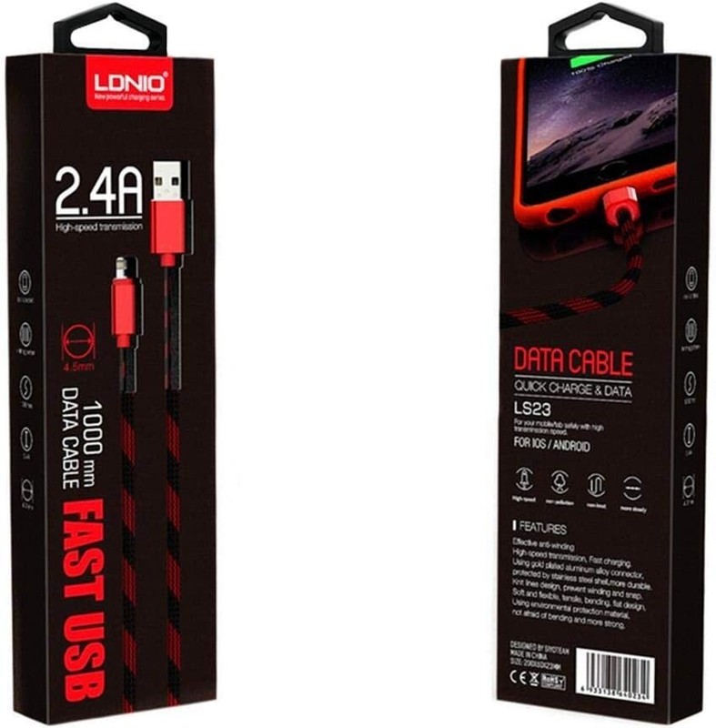 2 back LDNIO LS23 Micro USB Charging & Data Cable 2.4A – Red