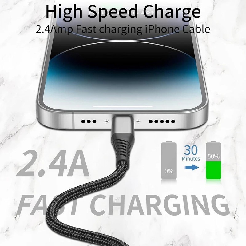 1ft Short iPhone Charger Cord 3Pack, Braided MFi Certified USB 1 Foot, Black gallery