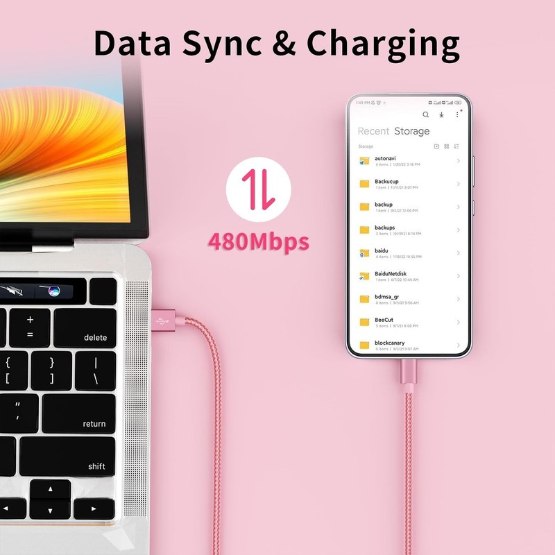 5-Pack USB C Cable Set 3/6/10FT Fast Charging Nylon Pink for Phone, iPad, Gal... gallery
