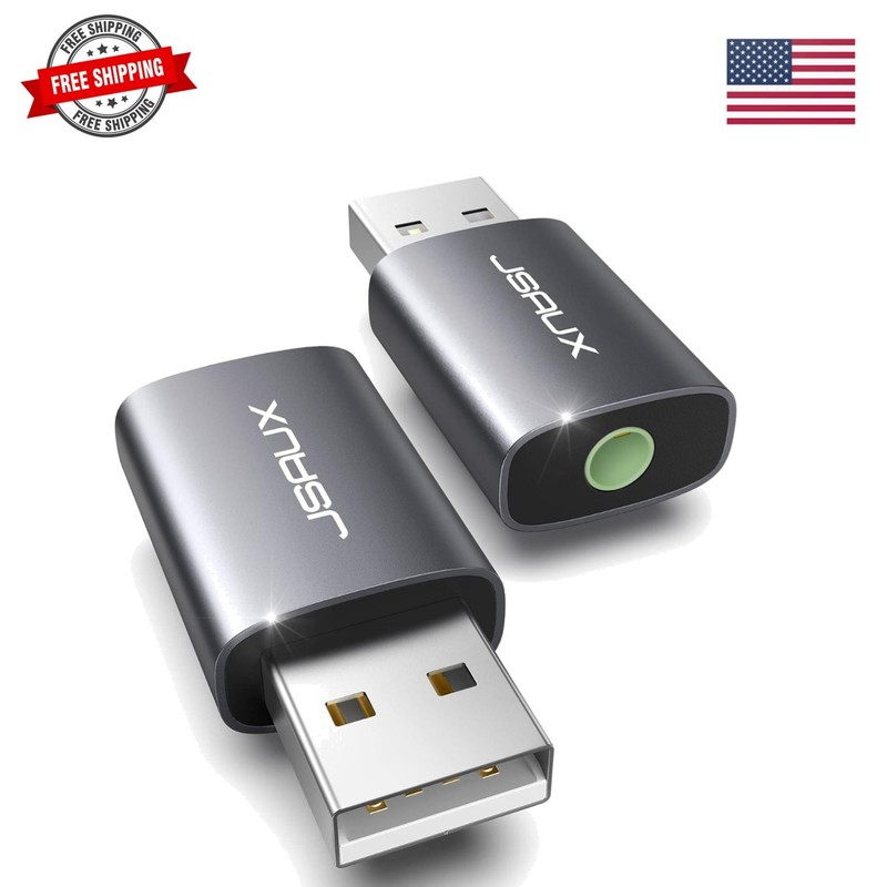 2 Pack USB to 3.5mm Jack Audio Adapter, USB to Audio Aux Adapter External Ste...