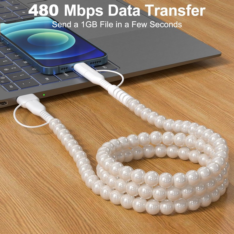 4 in 1 USB Cable 3FT Beaded Multi Charging Cable [MFi Certified] Pearl iPhone... gallery