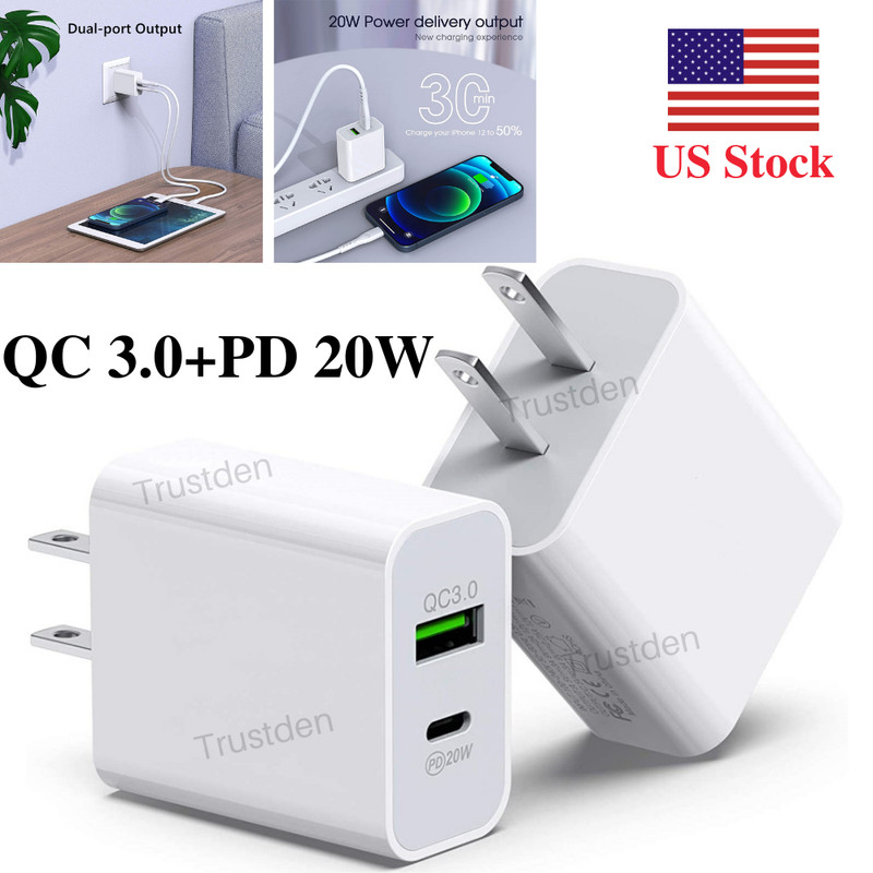 QC3.0 PD 20W USB C Fast Charger Cube Block Power Adapter Plug For iPhone Android