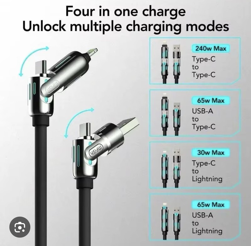 4 In 1 USB Type C Charging Cable Fast Charging iPhone Charger 240W New gallery