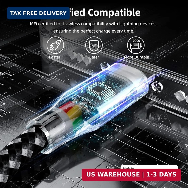 iPhone Charger Fast Charging Cord 3 Pack 10 FT Apple MFi Certified Lightning Cab gallery