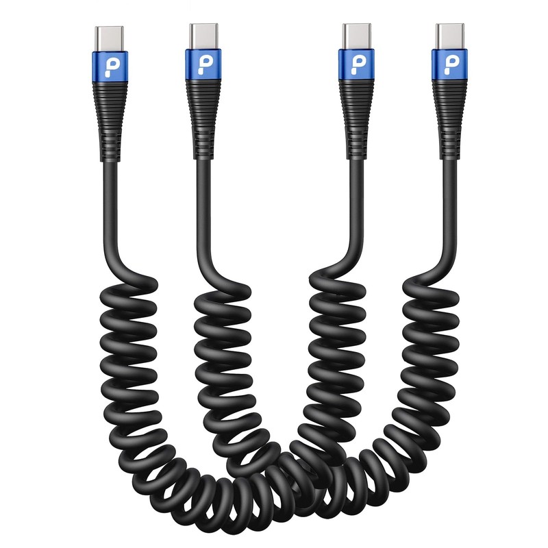 USB C Cable 100W 3FT Coiled USB C to USB C Charger Cable for Car, 2Pack Short...