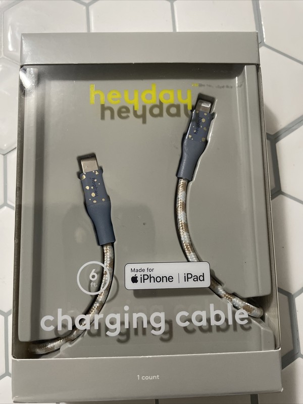 heyday 6′ USB-C Braided Cable – Misty Blue/Gold Charging Cable ⚡️