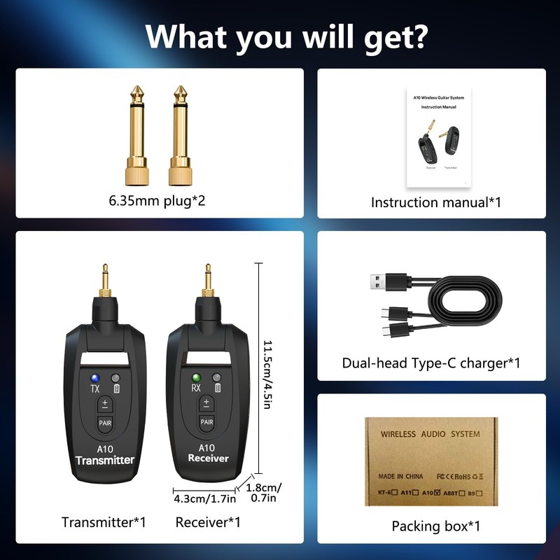 Wireless Guitar System 2.4GHz 2 Modes, Thumb-Size, 250° Rotatable, Wireless gallery