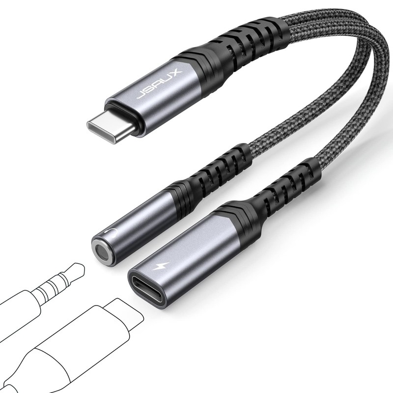 2-in-1 USB C to 3.5mm Headphone & Charger Adapter, PD 60W Fast Charging, Aux Com gallery