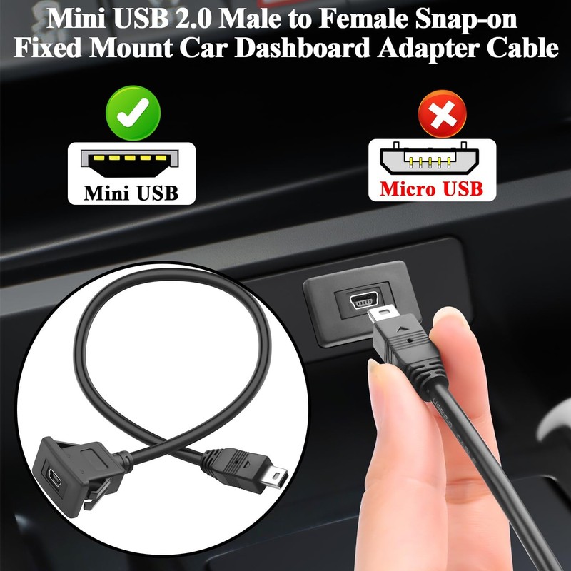 Mini USB Square Snap Mount Connector Short Cable Male To Female 30cm/11.8in gallery