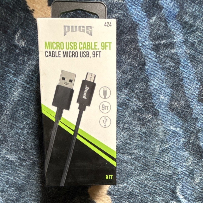 Pugs Micro-USB Charging Cable 9ft Black Tangle Resistant Model 424 gallery