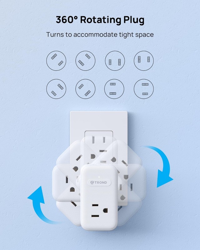 2-Pack 3-Prong Outlet Adapter with USB-C | 360° Rotating Plug, Travel Plug for U gallery